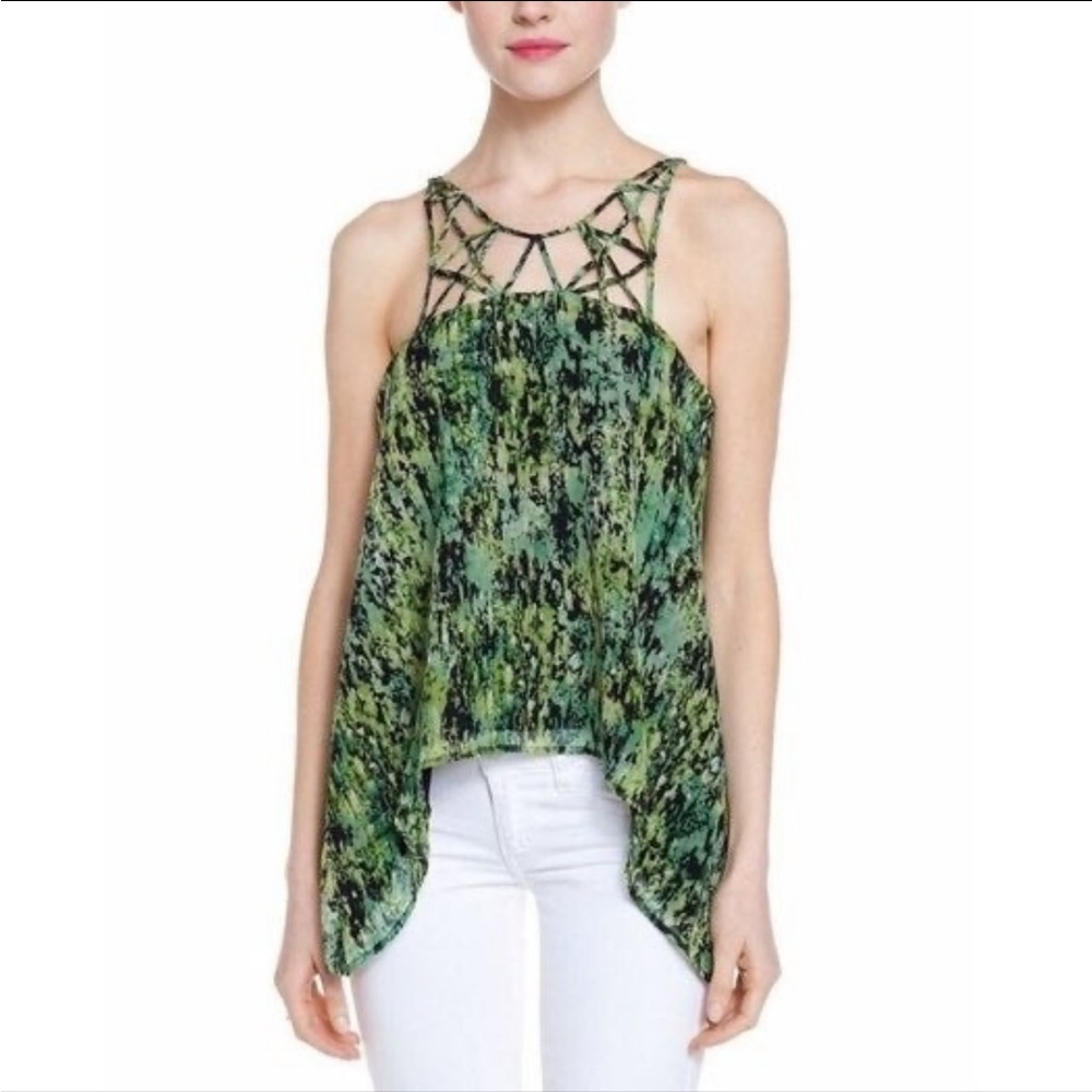 BCBG Green Cage Caged Flowy Strappy Tank Top Green Dressy Party Small